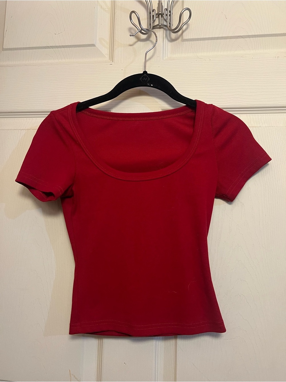 SHEIN Red Scoop Neck Short Sleeve Top